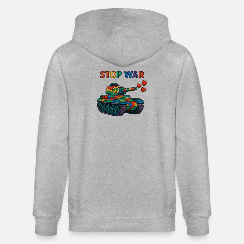 Regenbogen Panzer mit Peace-Zeichen – STOP WAR - Stanley/Stella Unisex Bio-Kapuzenjacke CULTIVATOR  - Grau meliert