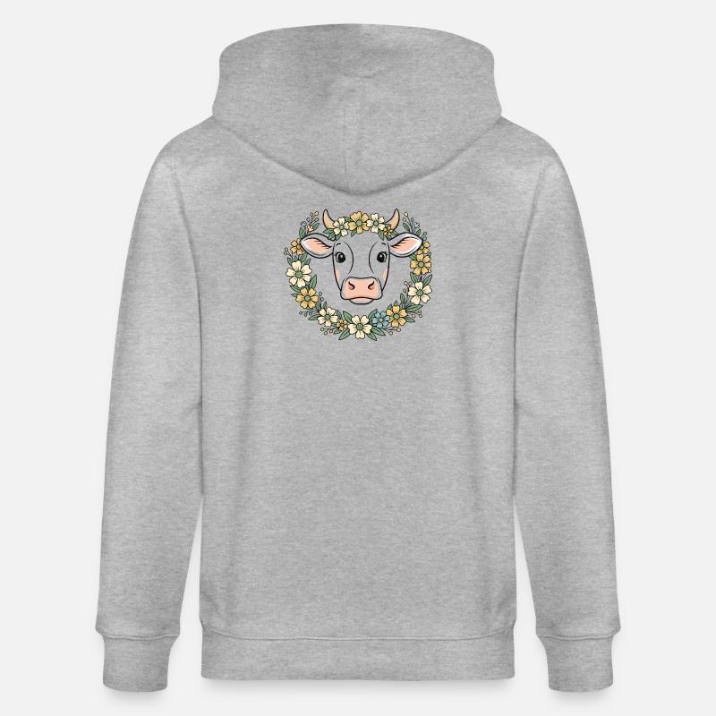 Kuh Blumenkranz Boho Frühling Vektor - Stanley/Stella Unisex Bio-Kapuzenjacke CULTIVATOR  - Grau meliert
