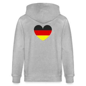 Deutsche Flagge in Herzform - Stanley/Stella Unisex Bio-Kapuzenjacke CULTIVATOR  - Grau meliert - Hinten - Luana (180cm)