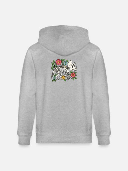 Triceratops Skelett mit Blumen - Stanley/Stella Unisex Bio-Kapuzenjacke CULTIVATOR - Grau meliert