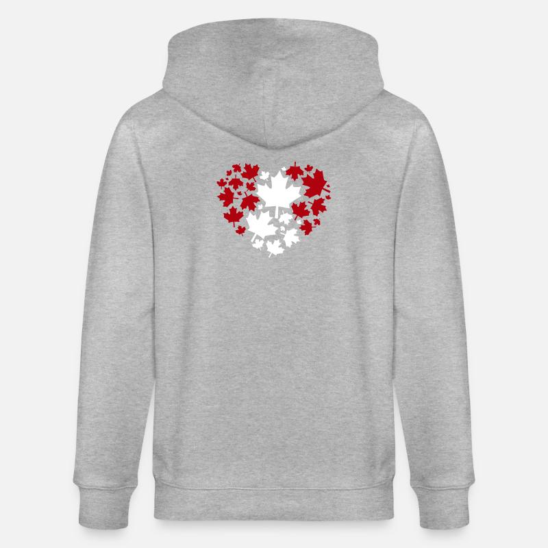 Maple Leaf Heart Pattern - Stanley/Stella CULTIVATOR  Unisex Organic Hooded Jacket - heather grey