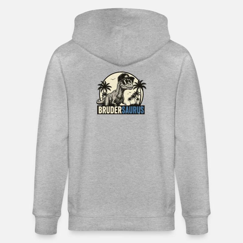 Brudersaurus – Cooler Dino Bruder Retro Style - Stanley/Stella Unisex Bio-Kapuzenjacke CULTIVATOR  - Grau meliert