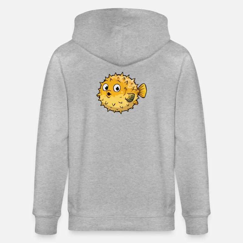 Dessin animé sphérique du poisson-globe - Veste à capuche bio CULTIVATOR Stanley/Stella Unisexe - gris chiné