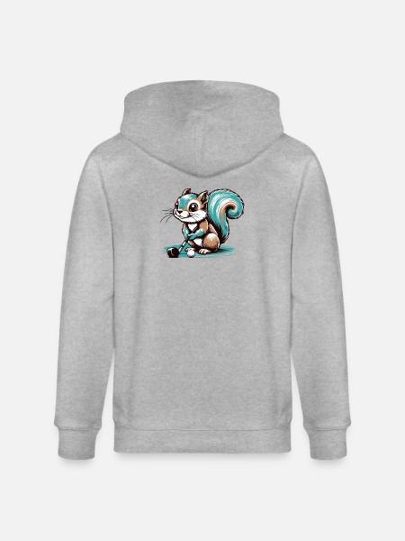 Cute cartoon squirrel playing golf - Stanley/Stella CULTIVATOR  Unisex Organic Hooded Jacket - heather grey