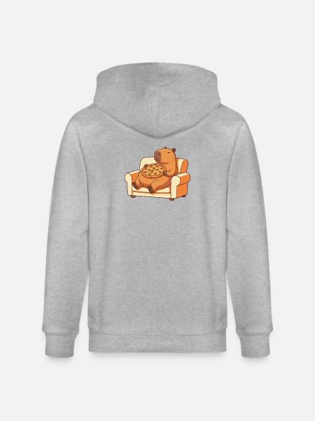Pizza Capybara auf dem Sofa - Stanley/Stella Unisex Bio-Kapuzenjacke CULTIVATOR - Grau meliert