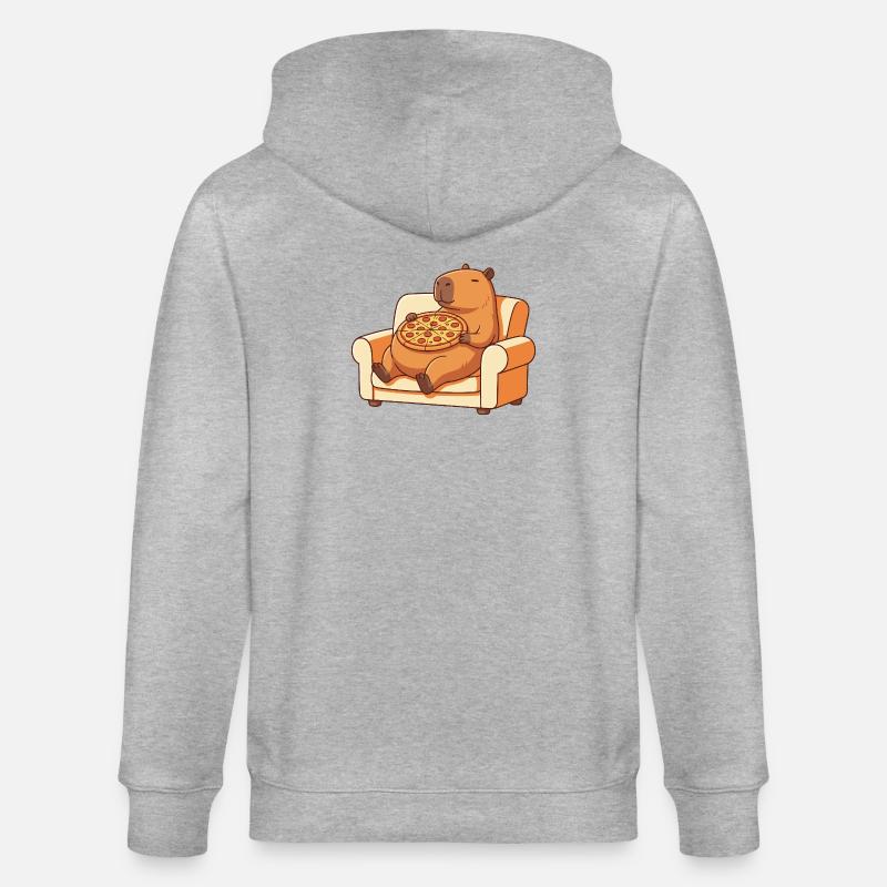 Pizza Capybara auf dem Sofa - Stanley/Stella Unisex Bio-Kapuzenjacke CULTIVATOR  - Grau meliert