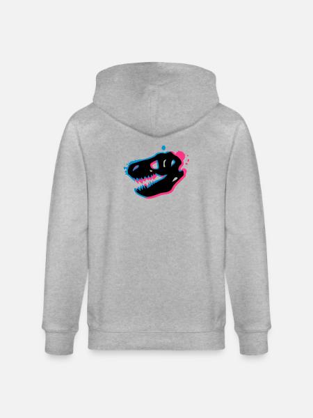 T Rex Skull 3-D - Stanley/Stella CULTIVATOR Unisex Organic Hooded Jacket - heather grey