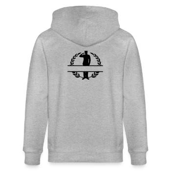 Gruß des Respekts im Lorbeerkranzbanner - Stanley/Stella Unisex Bio-Kapuzenjacke CULTIVATOR  - Grau meliert - Hinten - Luana (180cm)