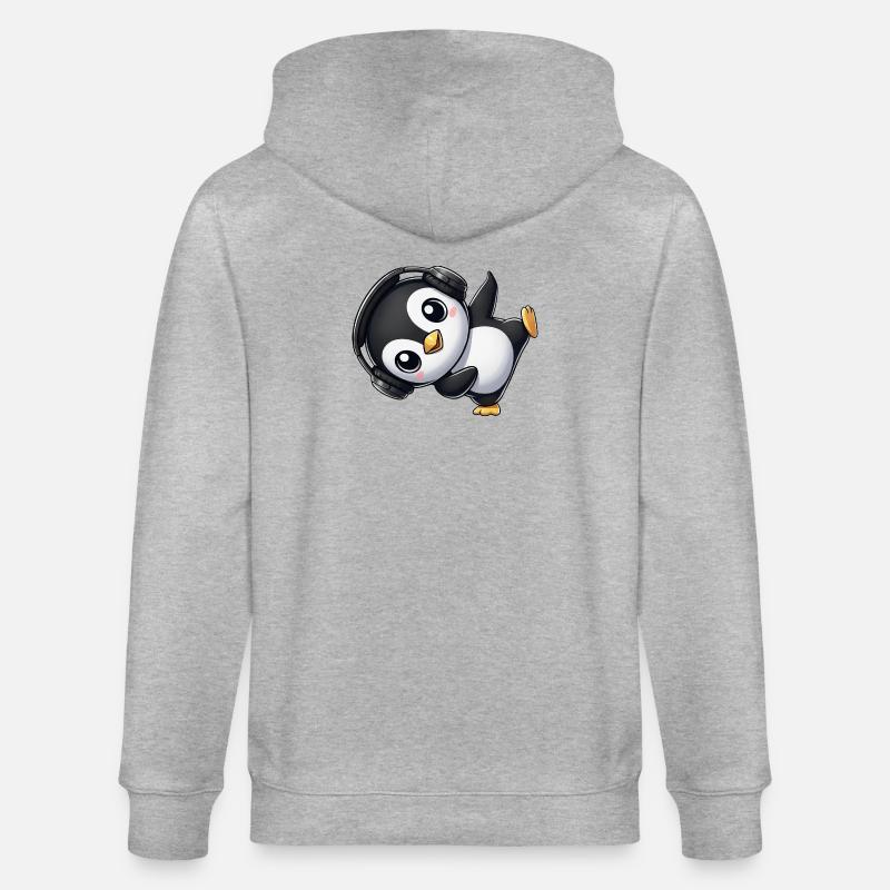 Lustiger Pinguin tanzt Breakdance mit Kopfhörer - Stanley/Stella Unisex Bio-Kapuzenjacke CULTIVATOR  - Grau meliert