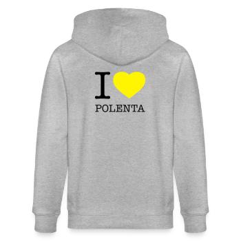 I LOVE POLENTA Mais - Stanley/Stella Unisex Bio-Kapuzenjacke CULTIVATOR  - Grau meliert - Hinten - Luana (180cm)