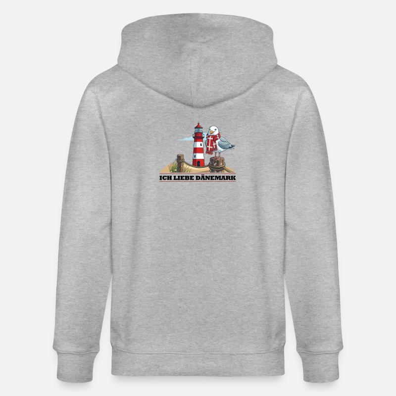 Leuchtturm Möwe mit Schal - Stanley/Stella Unisex Bio-Kapuzenjacke CULTIVATOR  - Grau meliert