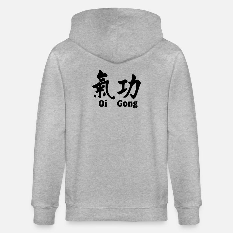 QI-Gong-Skript mit Text horizontal - Stanley/Stella Unisex Bio-Kapuzenjacke CULTIVATOR  - Grau meliert