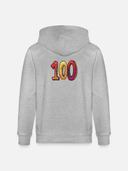 100 Zahl Bunt - Stanley/Stella Unisex Bio-Kapuzenjacke CULTIVATOR  - Grau meliert