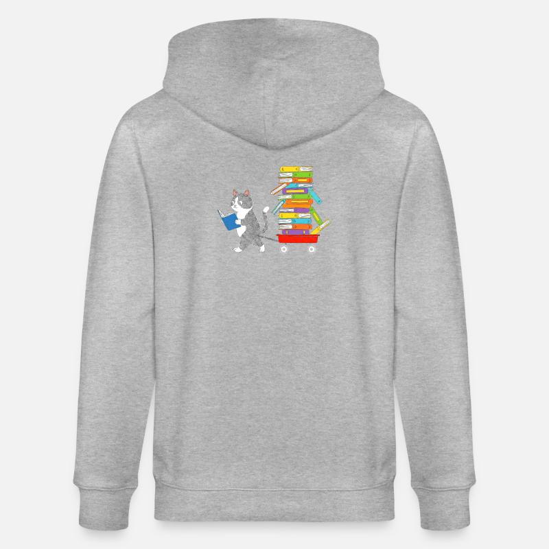 Reading kitten pulls book trolley - Stanley/Stella CULTIVATOR  Unisex Organic Hooded Jacket - heather grey