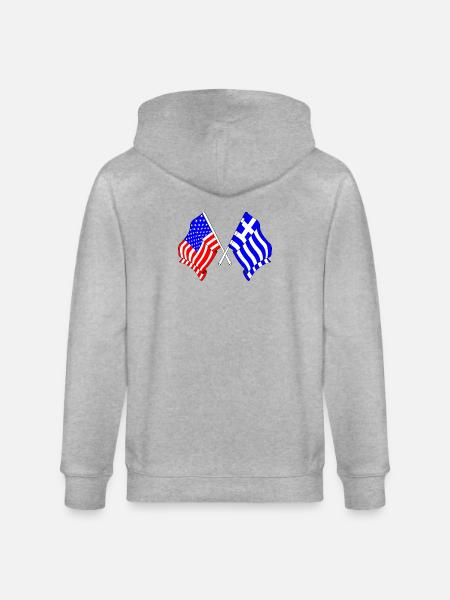 USA flag and Greece flag - Stanley/Stella CULTIVATOR Unisex Organic Hooded Jacket - heather grey