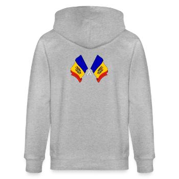 Zwei Flaggen Moldawien - Stanley/Stella Unisex Bio-Kapuzenjacke CULTIVATOR  - Grau meliert - Hinten - Luana (180cm)