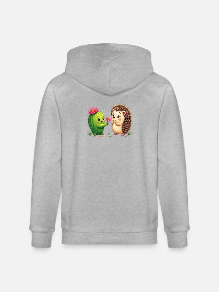 Kaktusfreund & Igel: Blütenfreundschaft - Stanley/Stella Unisex Bio-Kapuzenjacke CULTIVATOR  - Grau meliert