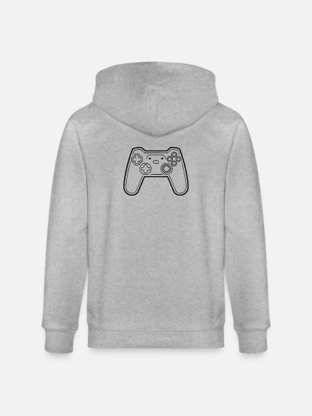 Game Controller Line Art - Stanley/Stella CULTIVATOR Unisex Organic Hooded Jacket - heather grey