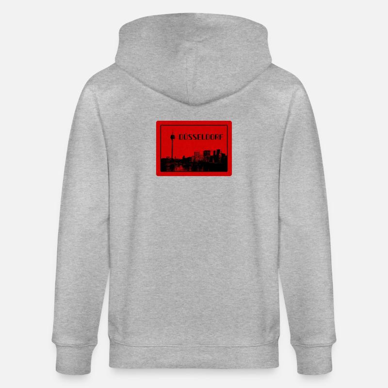 Duesseldorf Skyline Red Edition - Stanley/Stella Unisex Bio-Kapuzenjacke CULTIVATOR  - Grau meliert