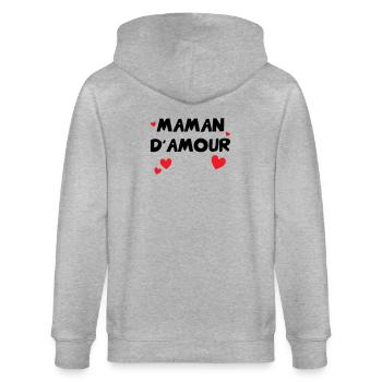 Maman d'Amour - Muttertag - Stanley/Stella Unisex Bio-Kapuzenjacke CULTIVATOR  - Grau meliert - Hinten - Luana (180cm)