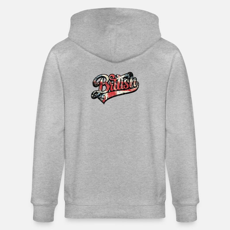 British Pride Distressed Script Tee - Stanley/Stella CULTIVATOR  Unisex Organic Hooded Jacket - heather grey