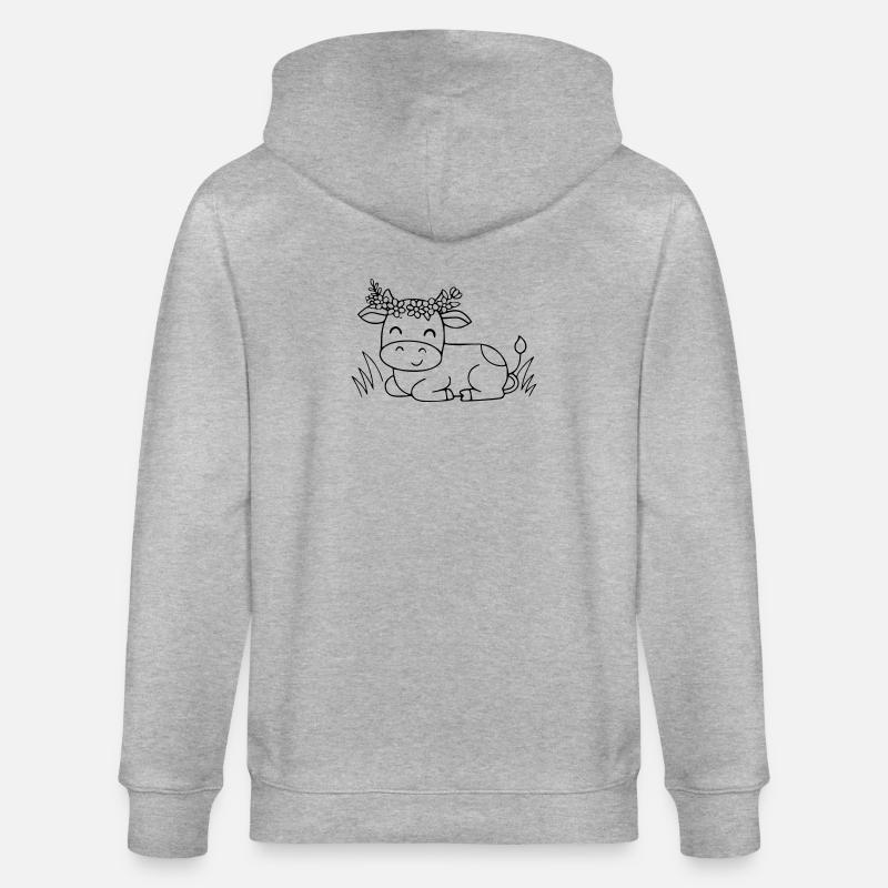 Süße Kuh Blumenkranz Boho Outline - Stanley/Stella Unisex Bio-Kapuzenjacke CULTIVATOR  - Grau meliert