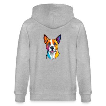Hund mit Bundes Gesicht - Stanley/Stella Unisex Bio-Kapuzenjacke CULTIVATOR  - Grau meliert - Hinten - Luana (180cm)