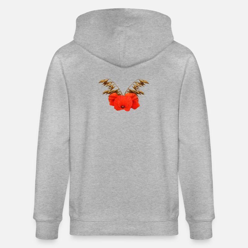 ländliche blumenmuster, Mohnmuster mit Hafer - Stanley/Stella Unisex Bio-Kapuzenjacke CULTIVATOR - Grau meliert