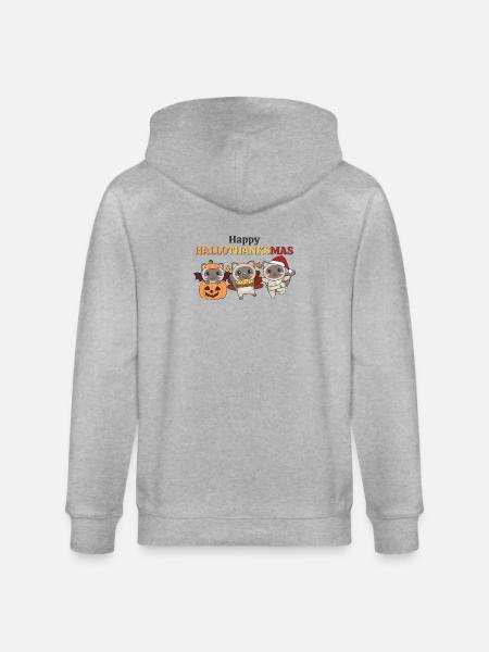 Happy Hallothanksmas Siamese Cat Christmas Cats - Stanley/Stella CULTIVATOR Unisex Organic Hooded Jacket - heather grey