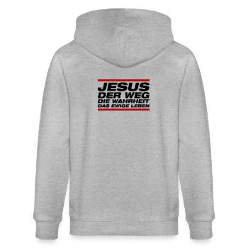 Jésus - La Voie, La Vérité, La Vie, - Veste à capuche bio CULTIVATOR Stanley/Stella Unisexe - gris chiné - Dos - Luana (180cm)
