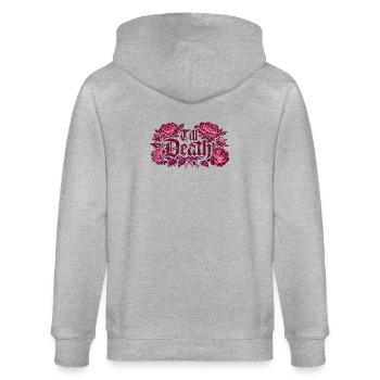 Till Death Florale Gothic | Valentins Tag - Stanley/Stella Unisex Bio-Kapuzenjacke CULTIVATOR  - Grau meliert - Hinten - Luana (180cm)