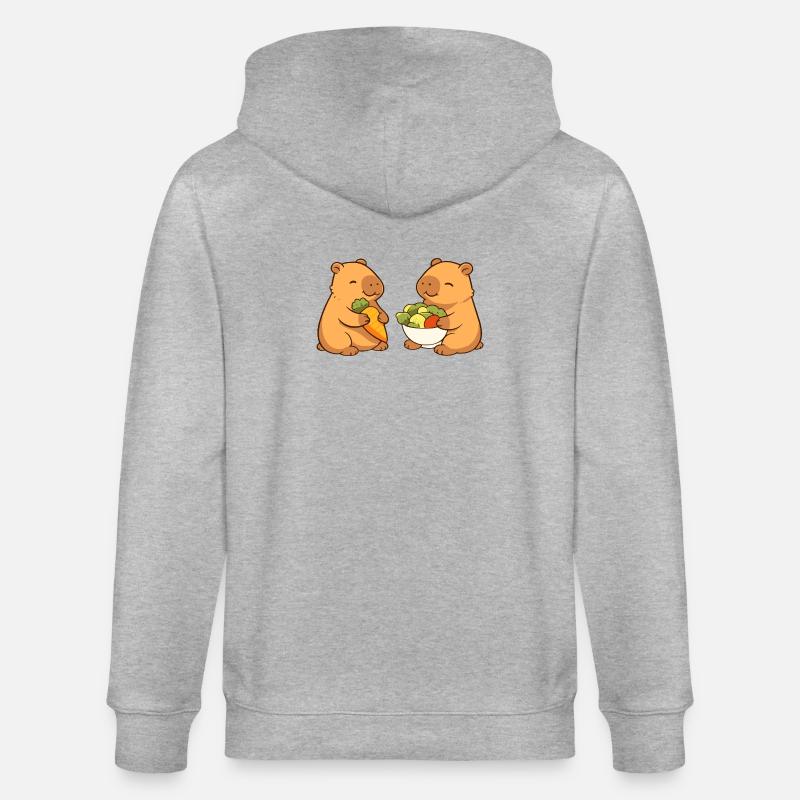 Capybara Paar mit Gemüse – entspannt & niedlich - Stanley/Stella Unisex Bio-Kapuzenjacke CULTIVATOR  - Grau meliert