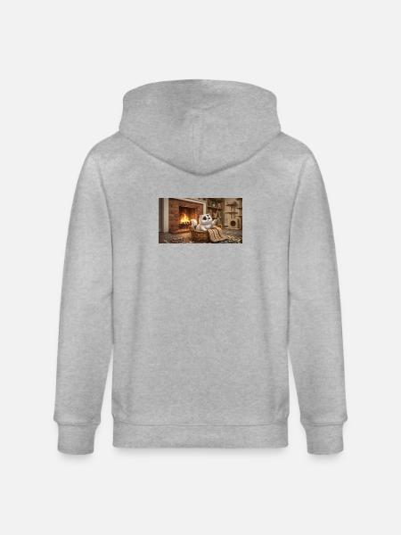 Cozy cat in basket by fireplace - Stanley/Stella CULTIVATOR Unisex Organic Hooded Jacket - heather grey