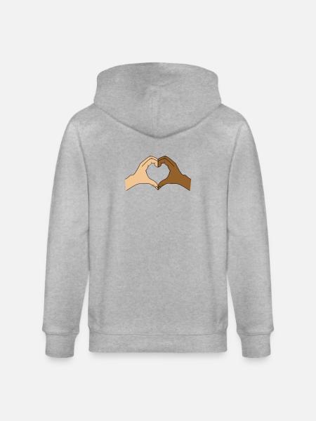 Coloured heart hand motif - customisable - Stanley/Stella CULTIVATOR  Unisex Organic Hooded Jacket - heather grey