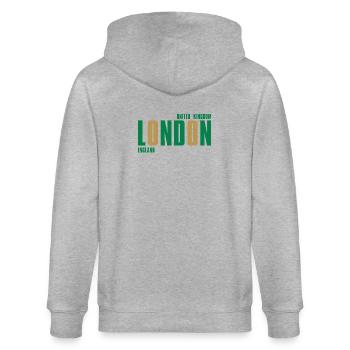 London – England Lyric Design - Stanley/Stella Unisex Bio-Kapuzenjacke CULTIVATOR  - Grau meliert - Hinten - Luana (180cm)