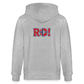 RO! Norwegen-Sticker-Schildhalter-Design - Stanley/Stella Unisex Bio-Kapuzenjacke CULTIVATOR  - Grau meliert - Hinten - Luana (180cm)