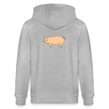 Rosa Schwein - Stanley/Stella Unisex Bio-Kapuzenjacke CULTIVATOR  - Grau meliert - Hinten - Luana (180cm)