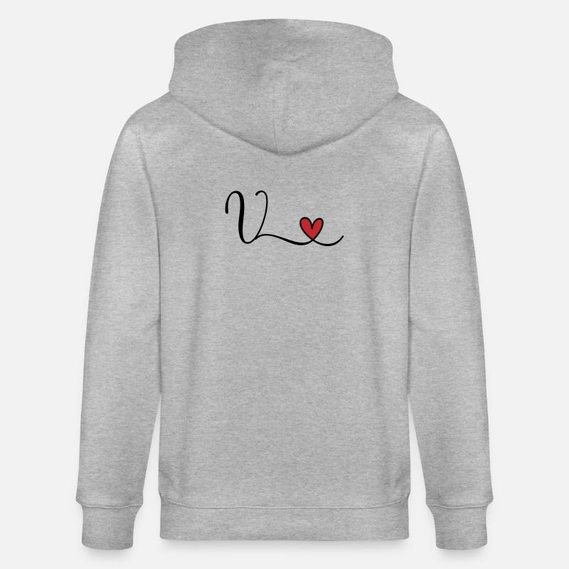 Lettre V Monogramme Cœur Initial - Veste à capuche bio CULTIVATOR Stanley/Stella Unisexe - gris chiné
