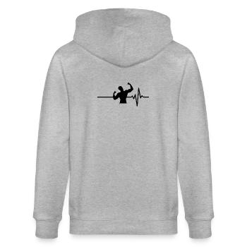Gym, Fitnes ist mein Leben, Herzschlag, Fitness - Stanley/Stella Unisex Bio-Kapuzenjacke CULTIVATOR  - Grau meliert - Hinten - Luana (180cm)