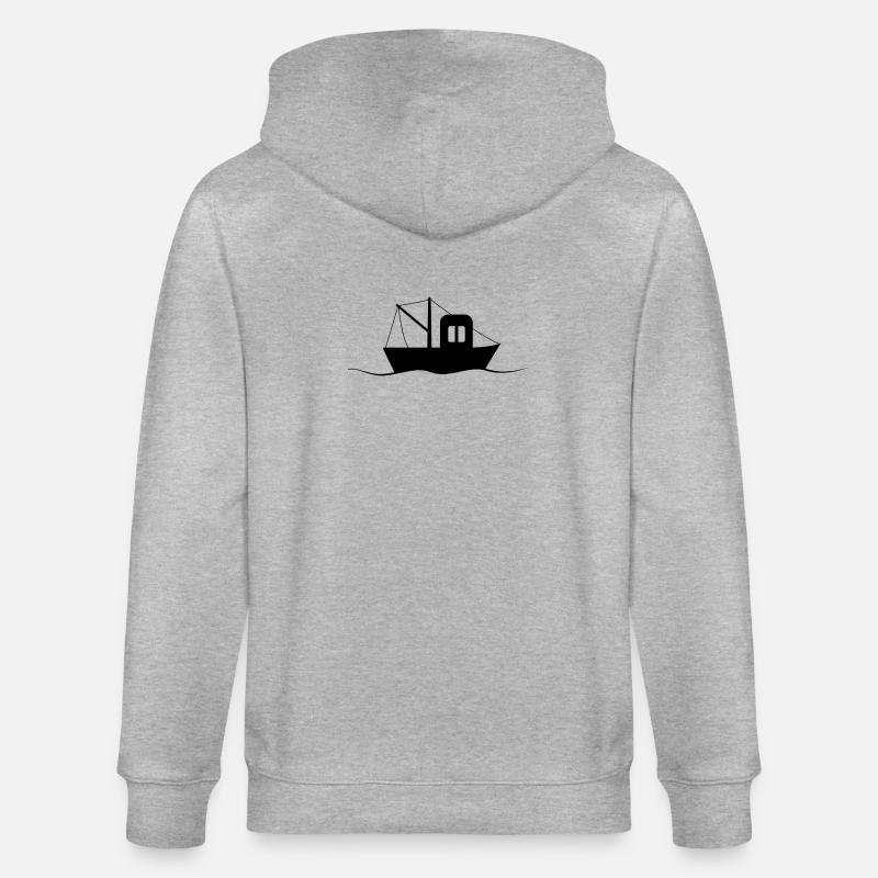 Fischkutter Silhouette, kleines Schiff - Stanley/Stella Unisex Bio-Kapuzenjacke CULTIVATOR  - Grau meliert