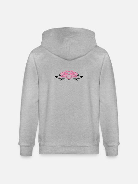 Lotus, Lotusblüte mit Blättern - Stanley/Stella Unisex Bio-Kapuzenjacke CULTIVATOR - Grau meliert