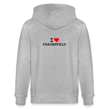 Ich liebe Frauenfeld - I love Frauenfeld - Stanley/Stella Unisex Bio-Kapuzenjacke CULTIVATOR  - Grau meliert - Hinten - Luana (180cm)