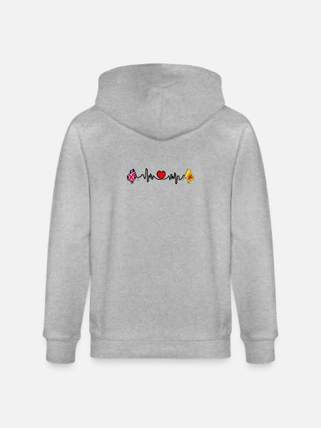 omerset flag + heartbeat + UK flag - Stanley/Stella CULTIVATOR  Unisex Organic Hooded Jacket - heather grey