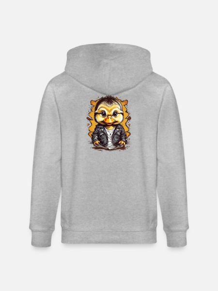 Cute duck with leather jacket - Stanley/Stella CULTIVATOR Unisex Organic Hooded Jacket - heather grey