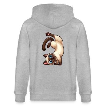 Lustige Siamkatze Handstand Kunststück Siamesische - Stanley/Stella Unisex Bio-Kapuzenjacke CULTIVATOR  - Grau meliert - Hinten - Luana (180cm)