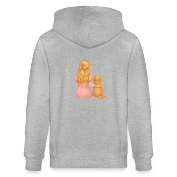 Jeune femme avec un petit chien – Motif aquarelle délicat - Veste à capuche bio CULTIVATOR Stanley/Stella Unisexe - gris chiné - Dos - Luana (180cm)