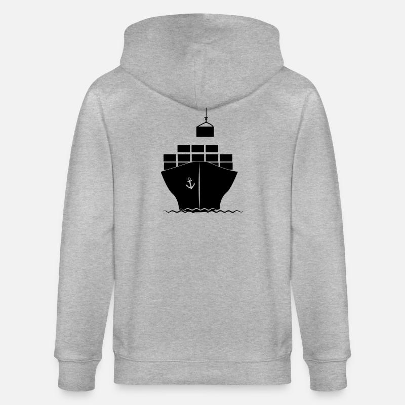 Seecontainerboot mit Kranbeladung - Stanley/Stella Unisex Bio-Kapuzenjacke CULTIVATOR  - Grau meliert