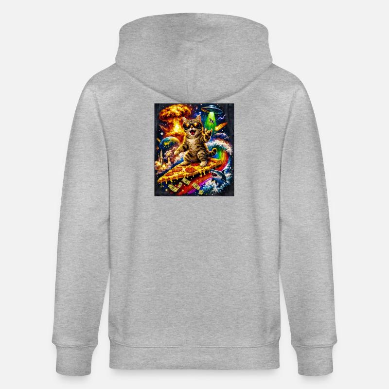 Chat de l’espace sur la pizza - Veste à capuche bio CULTIVATOR Stanley/Stella Unisexe - gris chiné
