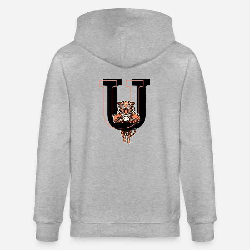 Buchstabe u Tiger - Geschenkidee - Stanley/Stella Unisex Bio-Kapuzenjacke CULTIVATOR  - Grau meliert