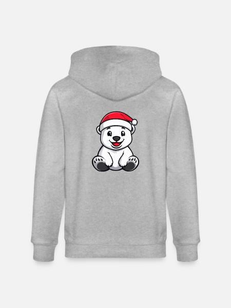 Polar Bear Christmas - Stanley/Stella CULTIVATOR Unisex Organic Hooded Jacket - heather grey